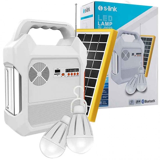 S-LINK SL-8699 FM-CD CARD-USB-BLUETOOTH SOLAR PANEL-LED LAMBA TAŞINABİLİR ŞARJ EDİLEBİLİR GÜNEŞ PANELLİ IŞILDAK