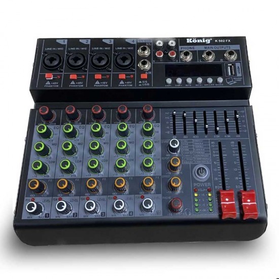 KÖNİG K-502 FX USB/BLUETOOTH 7 BANT EQ 6 KANAL DECK MİXER