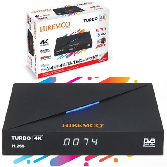 HIREMCO TURBO 4K LINUX 4 ÇEKİRDEK 1.6 GHZ 4GB HAFIZA 1 GB RAM USB 3.0 H.265 IP TV BOX