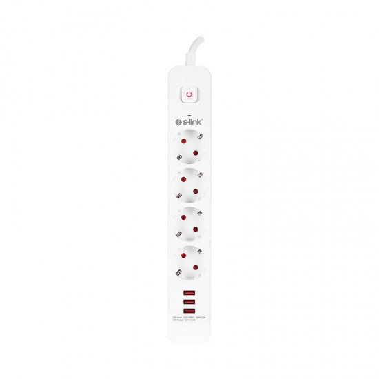 S-LINK SPG403U 1.5M 750 JOULE 3 USB 5V2.4A 4LÜ ANAHTARLI AKIM KORUMALI PRİZ