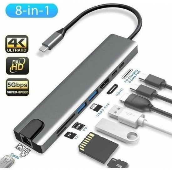 SENSEI TYP-C 8IN1 HDMI COK FONKSIYONLU USB 3.0 DOCK STATION