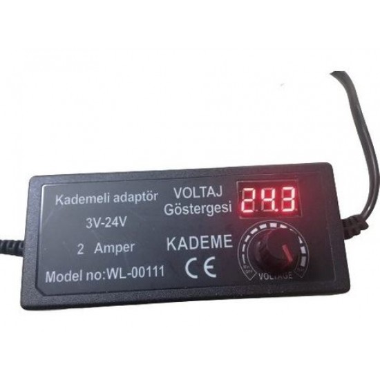 WINLIGHT WL-00111 3 VOLT - 24 VOLT 2 AMPER 5.5X2.5MM UÇLU DIGITAL EKRANLI AYARLI KADEMELİ ADAPTÖR