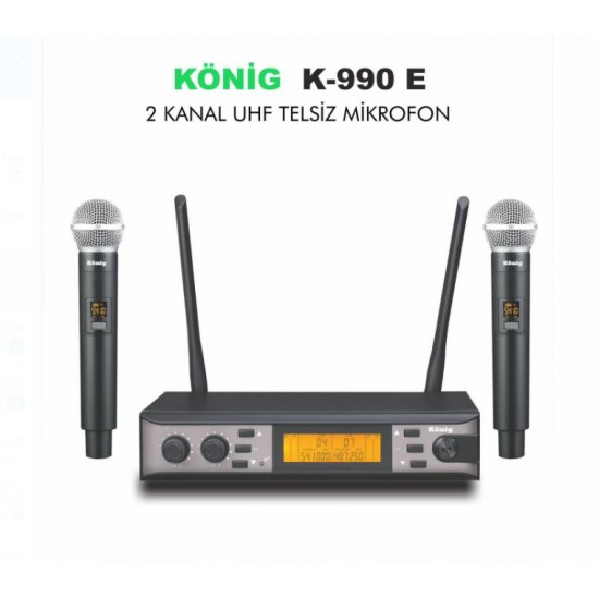 KÖNİG K-990 UHF 2X100 KANAL 2 EL MİKROFON TELSİZ MİKROFON