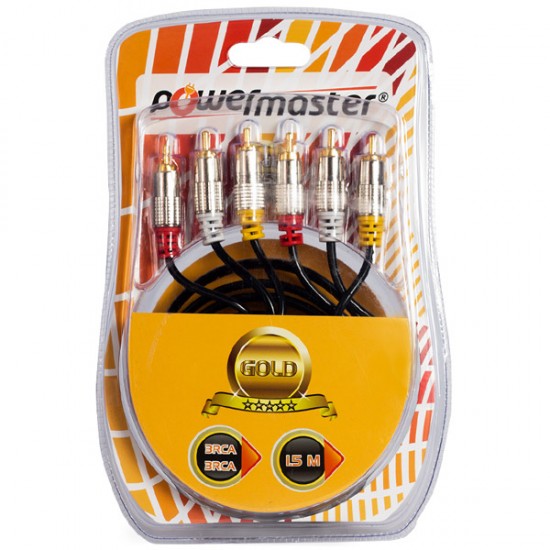 3 RCA + 3 RCA 1.8 METRE GOLD UÇLU AMBALAJLI 1.KALİTE KABLO POWERMASTER