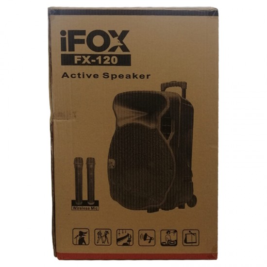 İFOX FX-120 2 EL TELSİZ MİKROFONLU USB*SD*BT 12 PORTATİF AKTİF HOPARLÖR