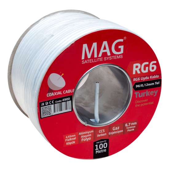 MAG RG6/U4 1.02 MM 96 TELLİ CCS MAKARALI ANTEN KABLOSU YERLİ ÜRETİM (100 METRE)