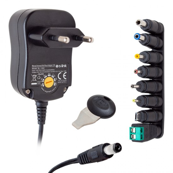 S-LINK SL-128C 3 VOLT - 12 VOLT 1 AMPER AYARLI 8 UÇLU SWITCH MODE PLASTİK KASA ADAPTÖR