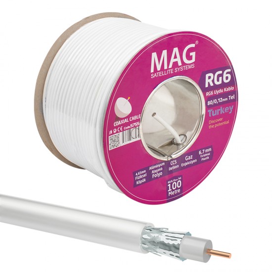 MAG RG6/U6 1.02 MM 80 TELLİ CCS MAKARALI ANTEN KABLOSU YERLİ ÜRETİM (100 METRE)