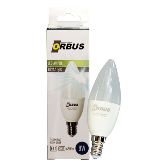 ORBUS ORB-8W C37 8 WATT E14 650 LMN BEYAZ TASARRUFLU AMPÜL