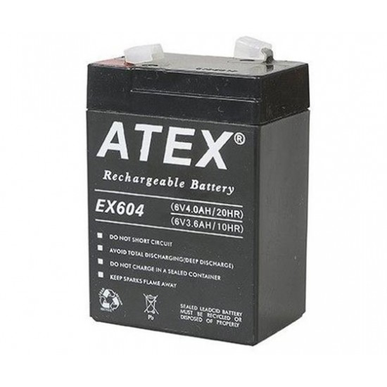 AKÜ 6 VOLT 4 AMPER ATEX AX-604   ( 70 X 48 X 101 MM )   (IŞILDAK AKÜSÜ)