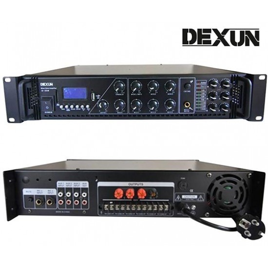 DEXUN D-250  250 W 100V/70V/4,16 OHM USB/SD 6 BÖLGELİ 3 MİK 3 AUX GİRİŞLİ TRAFOLU ANFİ