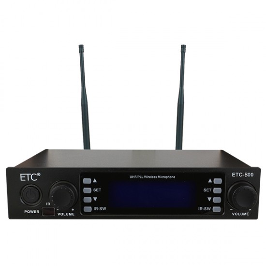 ETC-800 UHF 2 YAKA ÇİFT TÜNERLİ KABLOSUZ TELSİZ MİKROFON