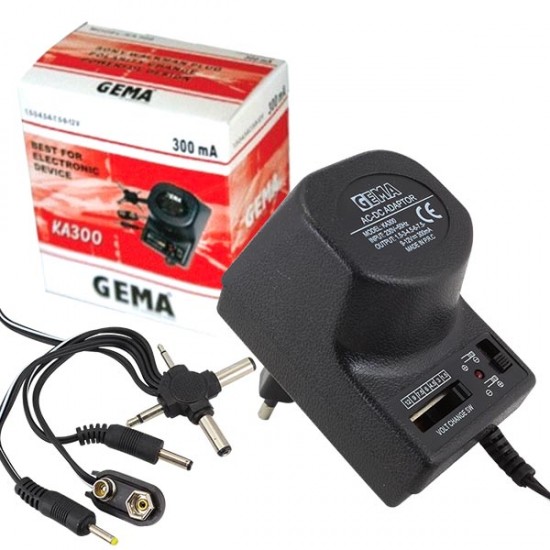 GEMA KA300 3 VOLT-12 VOLT 300 MA KADEMELİ AYARLI ADAPTÖR