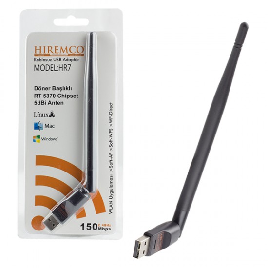 HIREMCO HR7 USB ANTENLİ 802.11N WİFİ 5370 İŞLEMCİ 150 MBPS HD UYDU ALICILARI UYUMLU