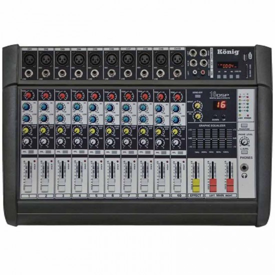 KÖNİG K-10P 500FX 2X250 500 W USB-10 KANAL POWER MIXER