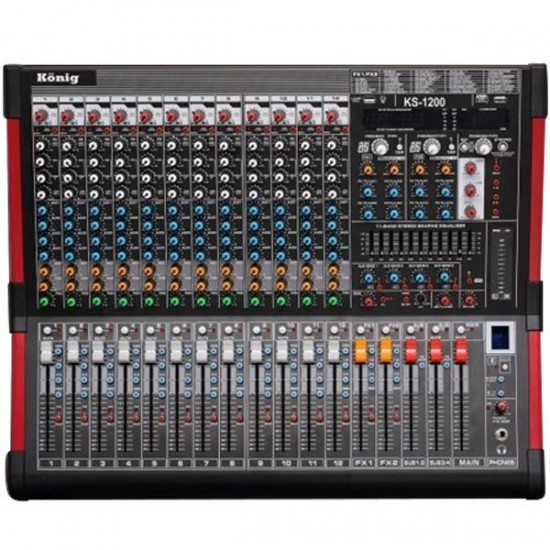 KÖNİG KS-1200 12 KANAL 6 AUX USB/SD/BLUETOOTH DESTEKLİ ÇİFT EFFECT DECK MİXER