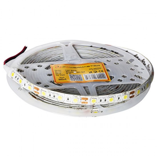 LED ŞERİT 3 ÇİPLİ BEYAZ DIŞ MEKAN SİLİKONLU 60 LED 5 METRE FİYATI POWERMASTER (5050)