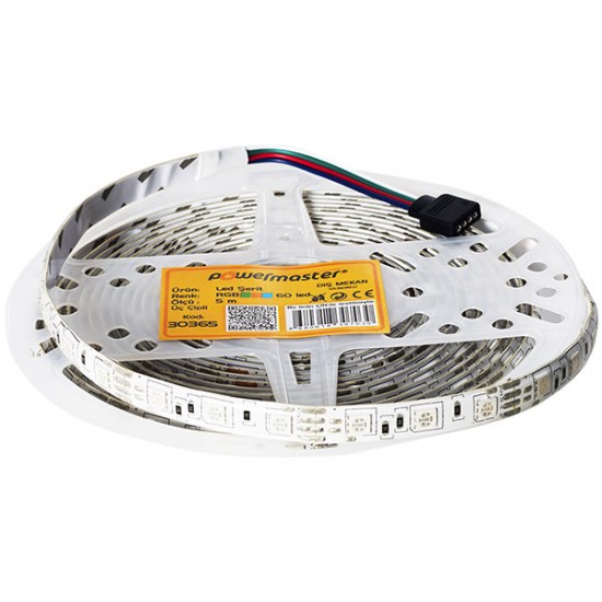 LED ŞERİT 3 ÇİPLİ RGB DIŞ MEKAN SİLİKONLU 60 LED 5 METRE FİYATI POWERMASTER (5050)