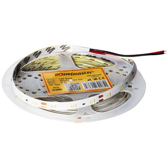 LED ŞERİT TEK ÇİPLİ BEYAZ DIŞ MEKAN SİLİKONLU 60 LED 5 METRE FİYATI POWERMASTER (3528)