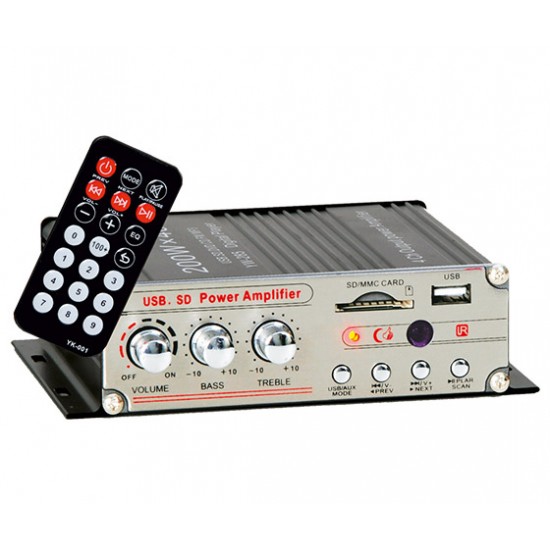 MAGIC VOICE ASANSÖR - MOTOSİKLET MİNİ-12V-ANFİ 200W 4 KANAL UK/ USB/SD(PAZARCI ANFİ)