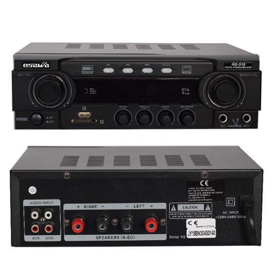 OSAWA HD-510 2X100 WATT USB-SD TRAFOSUZ 2 MİK. GİRİŞLİ STEREO MIXER ANFİ