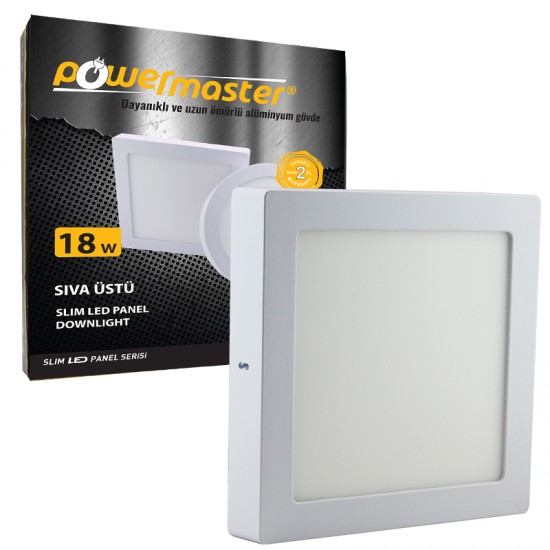 POWERMASTER 18 WATT SIVA ÜSTÜ 6500K BEYAZ KARE 22.5CM SLIM LED-ECO SPOT PANEL