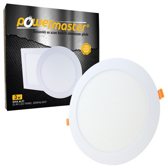 POWERMASTER 3 WATT SIVA ALTI 3000K GÜNIŞIĞI YUVARLAK 70MM SLIM LED-ECO SPOT PANEL