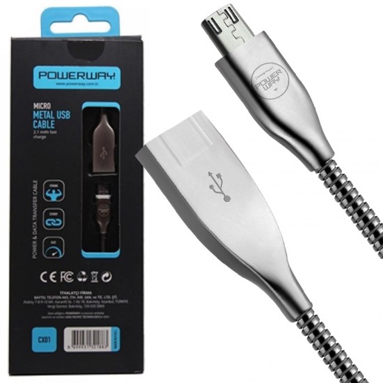 POWERWAY CX-01 SAMSUNG MICRO USB METAL ŞARJ VE DATA KABLOSU