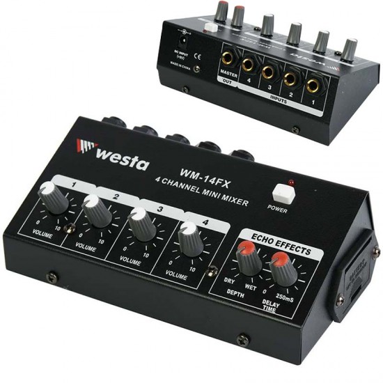 WESTA WM-14FX 4 MİK GİRİŞ-1 LINE ÇIKIŞ 9V PİL YUVALI EKOLU MİK ÇOĞALTICI MIXER 20 DB