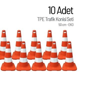 10 Adet TPE Trafik Konisi 50 cm - Ağırlıksız EKO Trafik Dubası