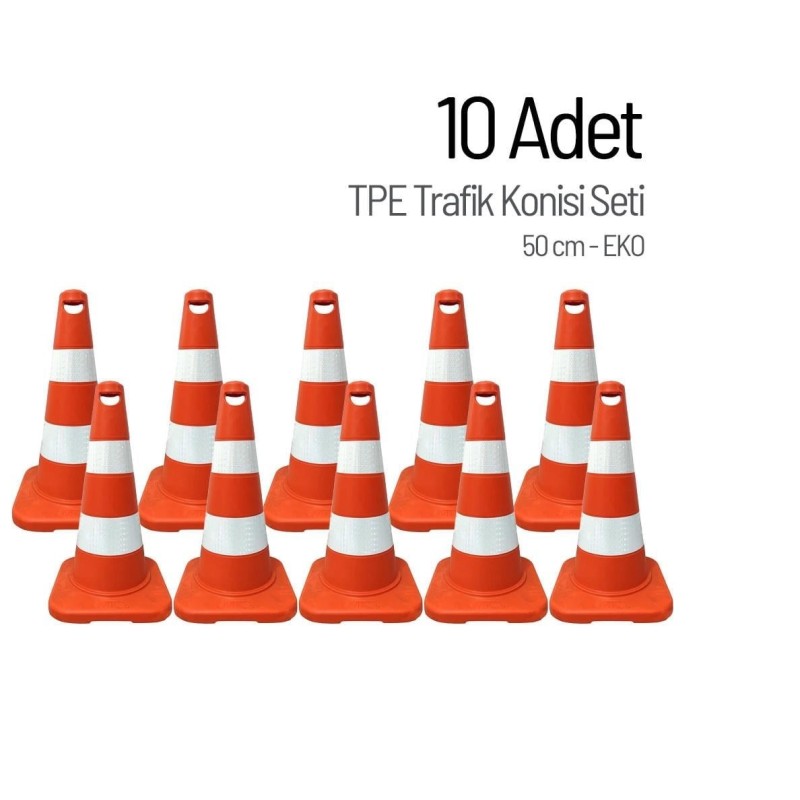 10 Adet TPE Trafik Konisi 50 cm - Ağırlıksız EKO Trafik Dubası fiyat teklifi al