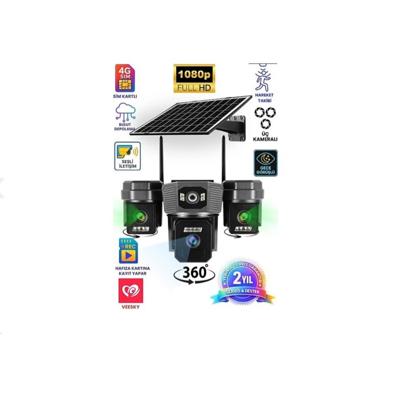 Venas 3 Kameralı Sim Kartlı Gece Görüşlü Solar Güvenlik Kamerası