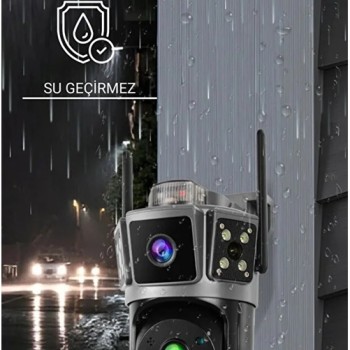 Çift Kameralı 6MP Full HD Hareket Takipli Polis çakarlı Alarmlı Wifi Güvenlik Kamerası