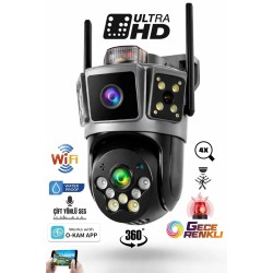 Çift Kameralı 6MP Full HD Hareket Takipli Polis çakarlı Alarmlı Wifi Güvenlik Kamerası