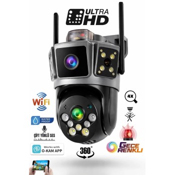 Çift Kameralı 6MP Full HD Hareket Takipli Polis çakarlı Alarmlı Wifi Güvenlik Kamerası