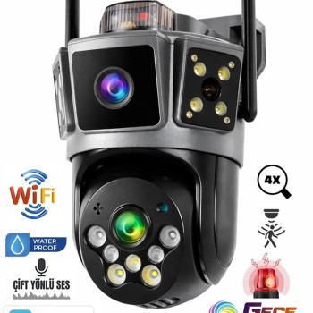 Çift Kameralı 6MP Full HD Hareket Takipli Polis çakarlı Alarmlı Wifi Güvenlik Kamerası