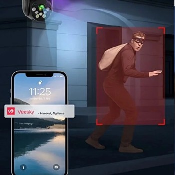 Çift Kameralı 6MP Full HD Hareket Takipli Polis çakarlı Alarmlı Wifi Güvenlik Kamerası