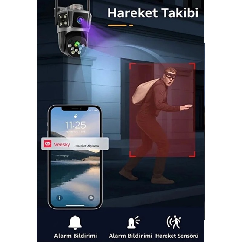 Çift Kameralı 6MP Full HD Hareket Takipli Polis çakarlı Alarmlı Wifi Güvenlik Kamerası fiyat teklifi al