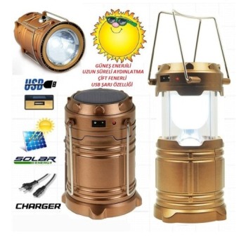 Avcı Feneri Kamp Lambası Şarjlı Usb Girişi Solar Özelliği Işıldak 