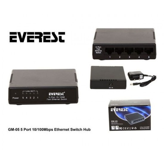 Everest GM-05 5 Port 10-100 Mbps Ethernet Switch