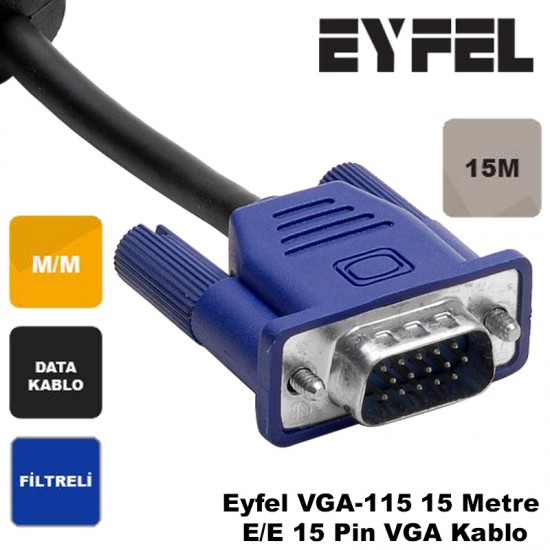 VGA Kablo 15 Metre E-E 15 Pin Eyfel VGA-115